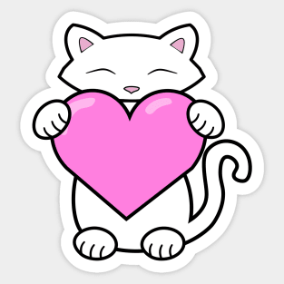 Cat holding a big pink heart Sticker